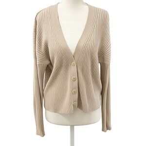 Abercrombie & Fitch Ribbed Cardigan Sweater Size Large Neutral Beige